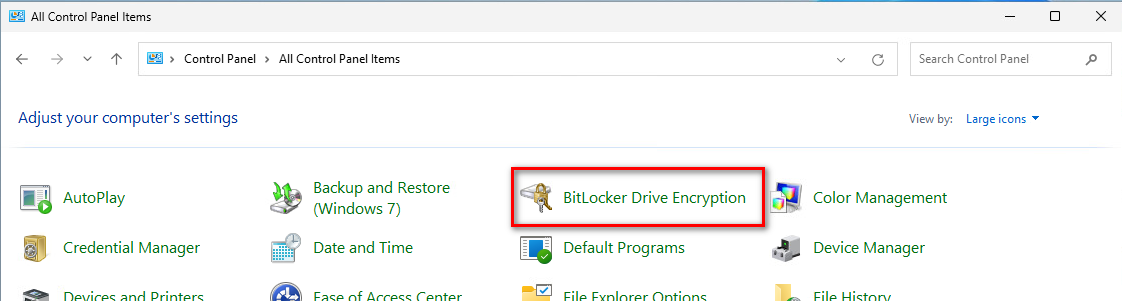Bitlocker in Control Panel