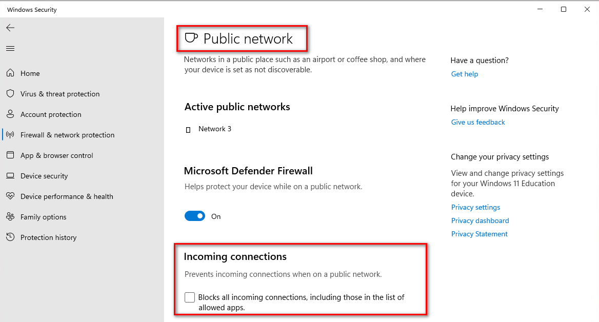 Firewall Protection Public Network
