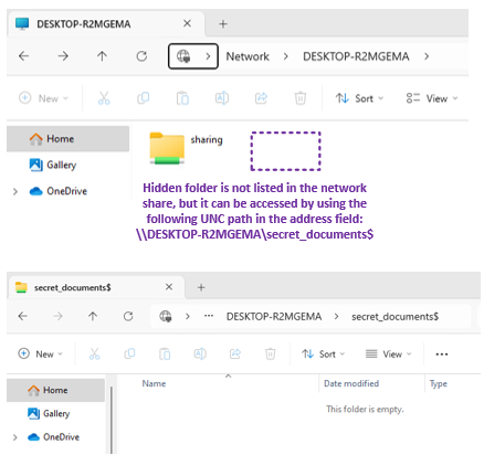 Accessing the hidden shared folder