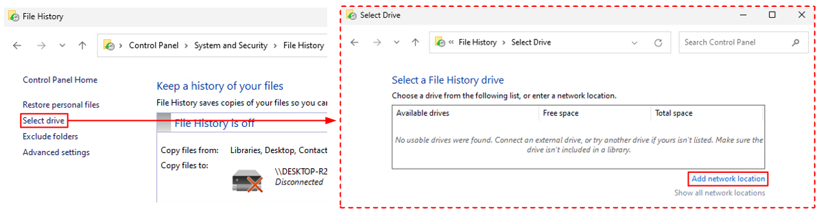 Add network drive for File History