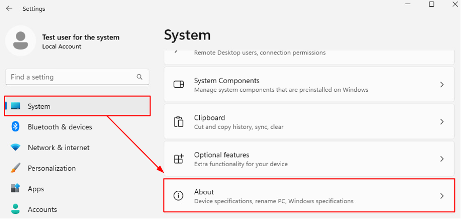 Brief system information in Windows 11