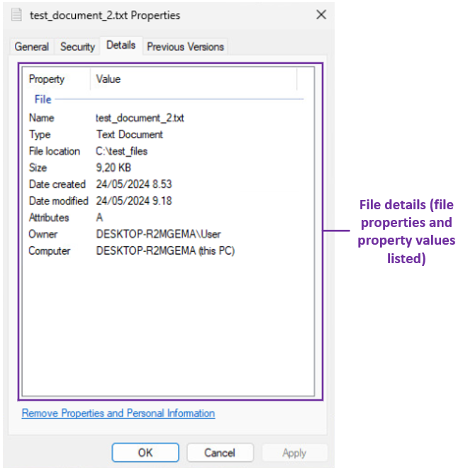 Details tab in file properties