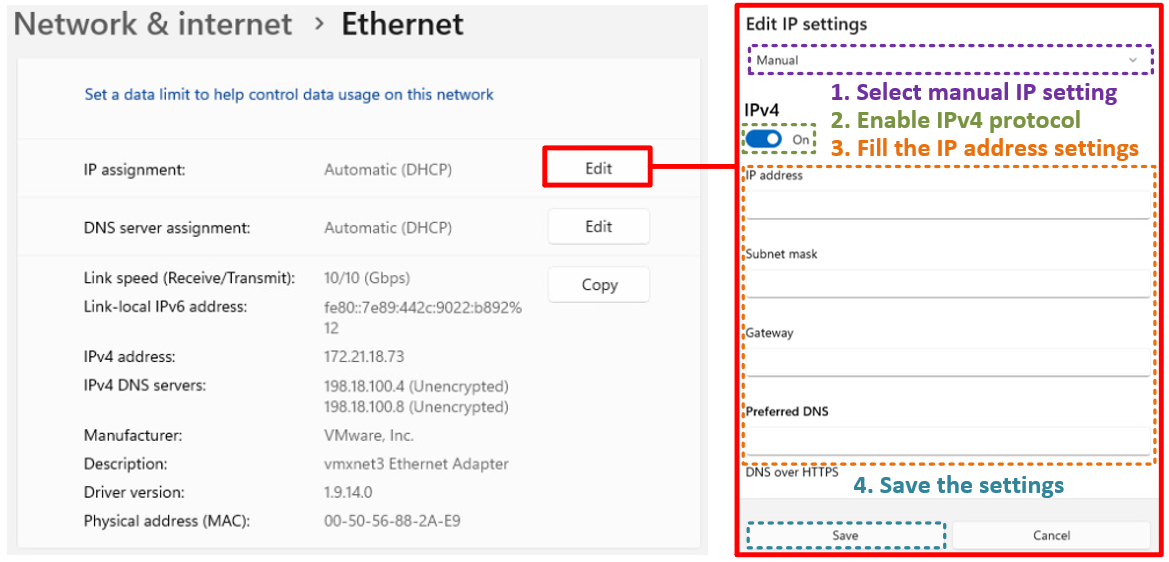 Edit IP address settings