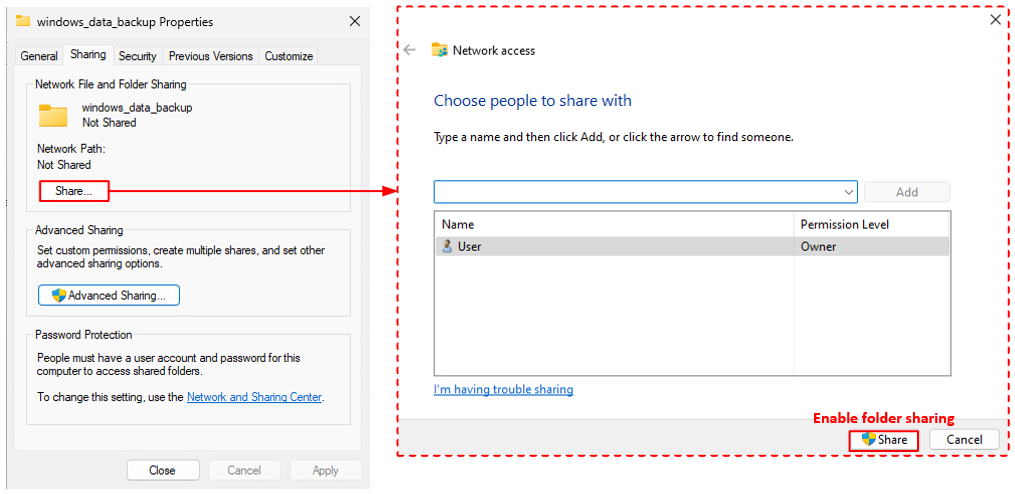 Share a folder for file backup