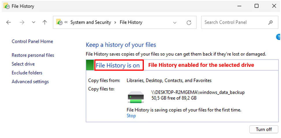 File History enabled