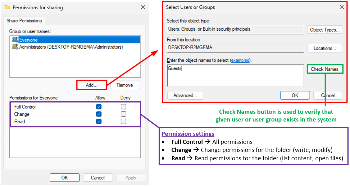 Folder permission settings