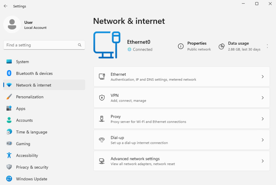 Network & Internet settings