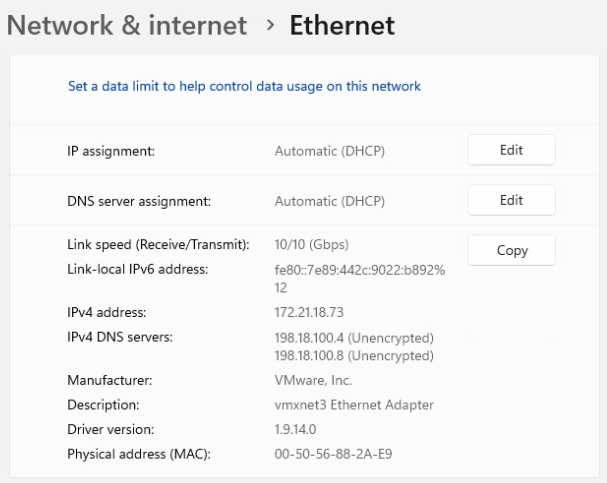 Network connection information from GUI