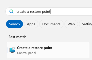 Opening restore point creation menu
