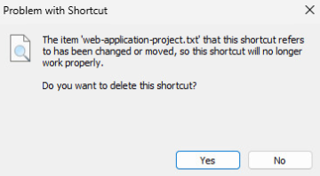 Original file missing shortcut error