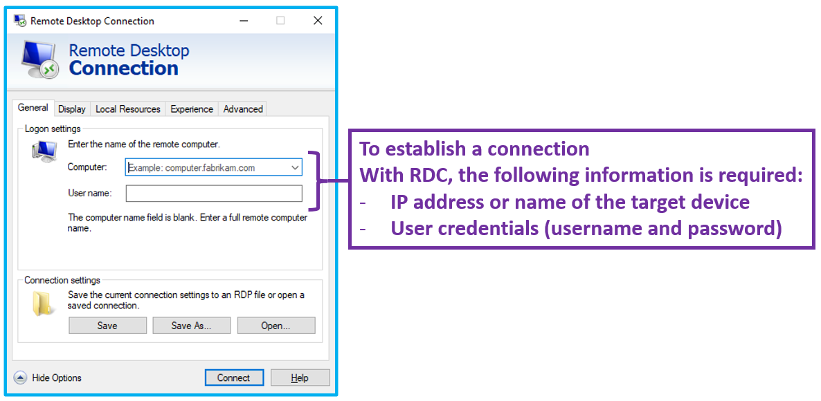 RDC connection information