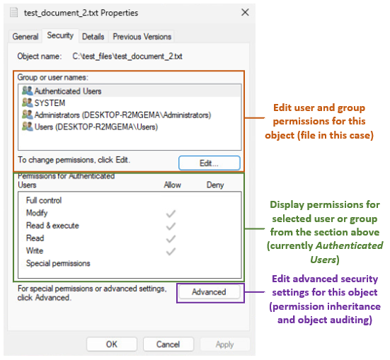 Security tab in file properties