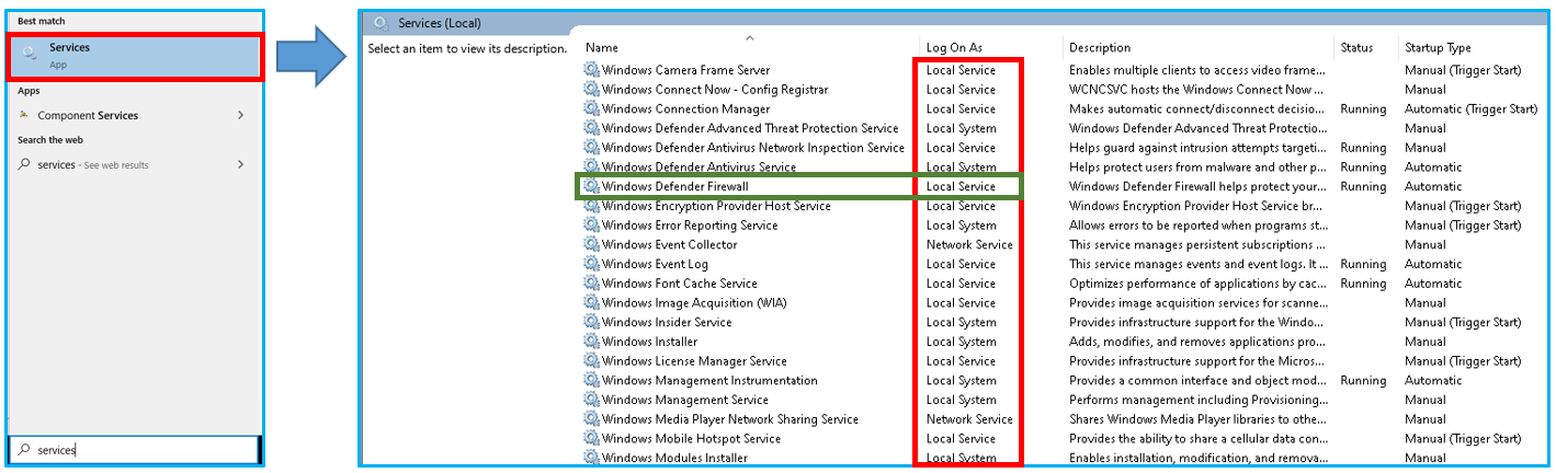 Service tool in Windows