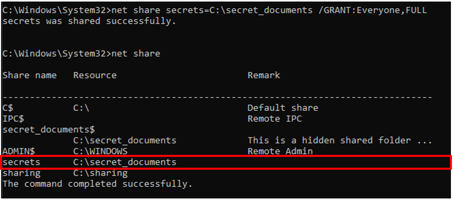 Giving full access to Everyone user group using net share command