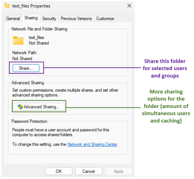 Sharing tab in folder properties