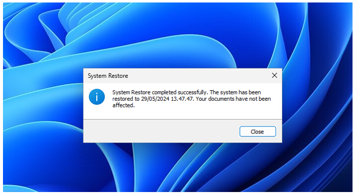 System restore finished succesfully
