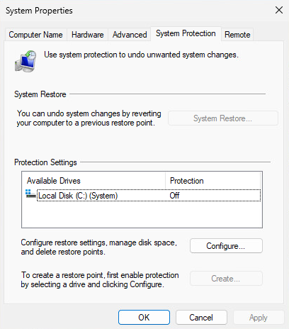 System restore menu