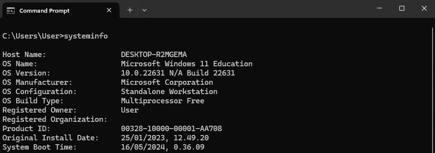 Using systeminfo command in cmd
