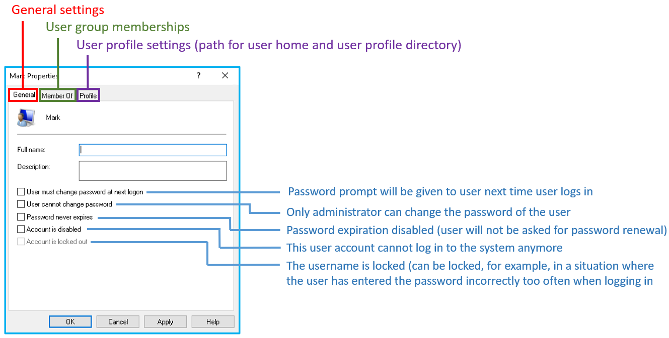 User account settings