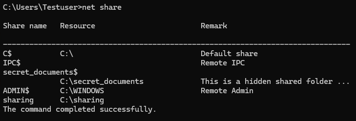 Using net share command