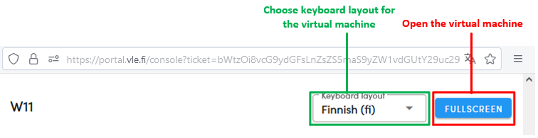 Virtual machine web console menu