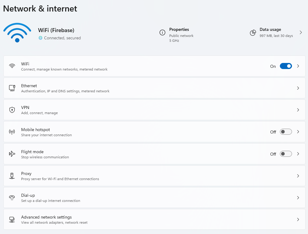 Device WiFi settings